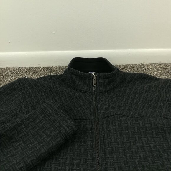 Ibex Jacket Thick Wool Geometric Zig Zag Full Zip Black Gray Mens Large - Picture 2 of 11